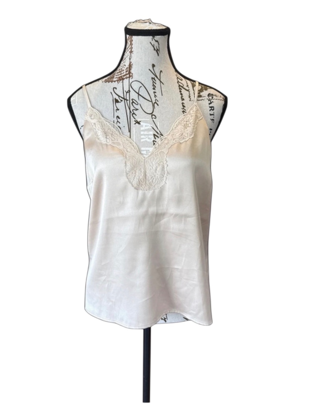 Express Lace Trim Satin Cami Tank Top - champagne color, small